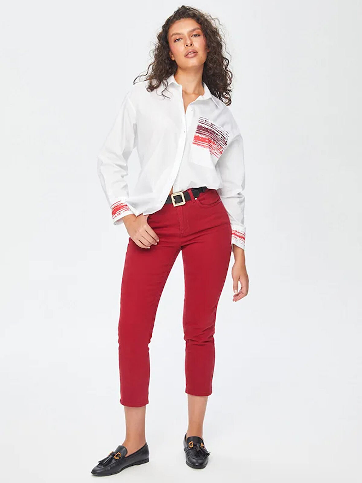 Degrade Baskı Detaylı Poplin Gömlek 69296