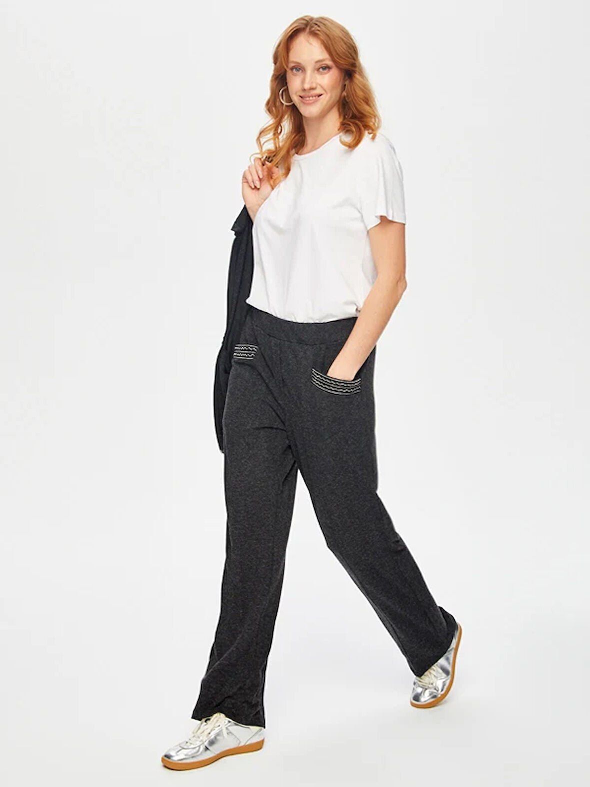 Zincir Şerit Detaylı Simli Yumuşak Dokulu Eşofman Alt 69255