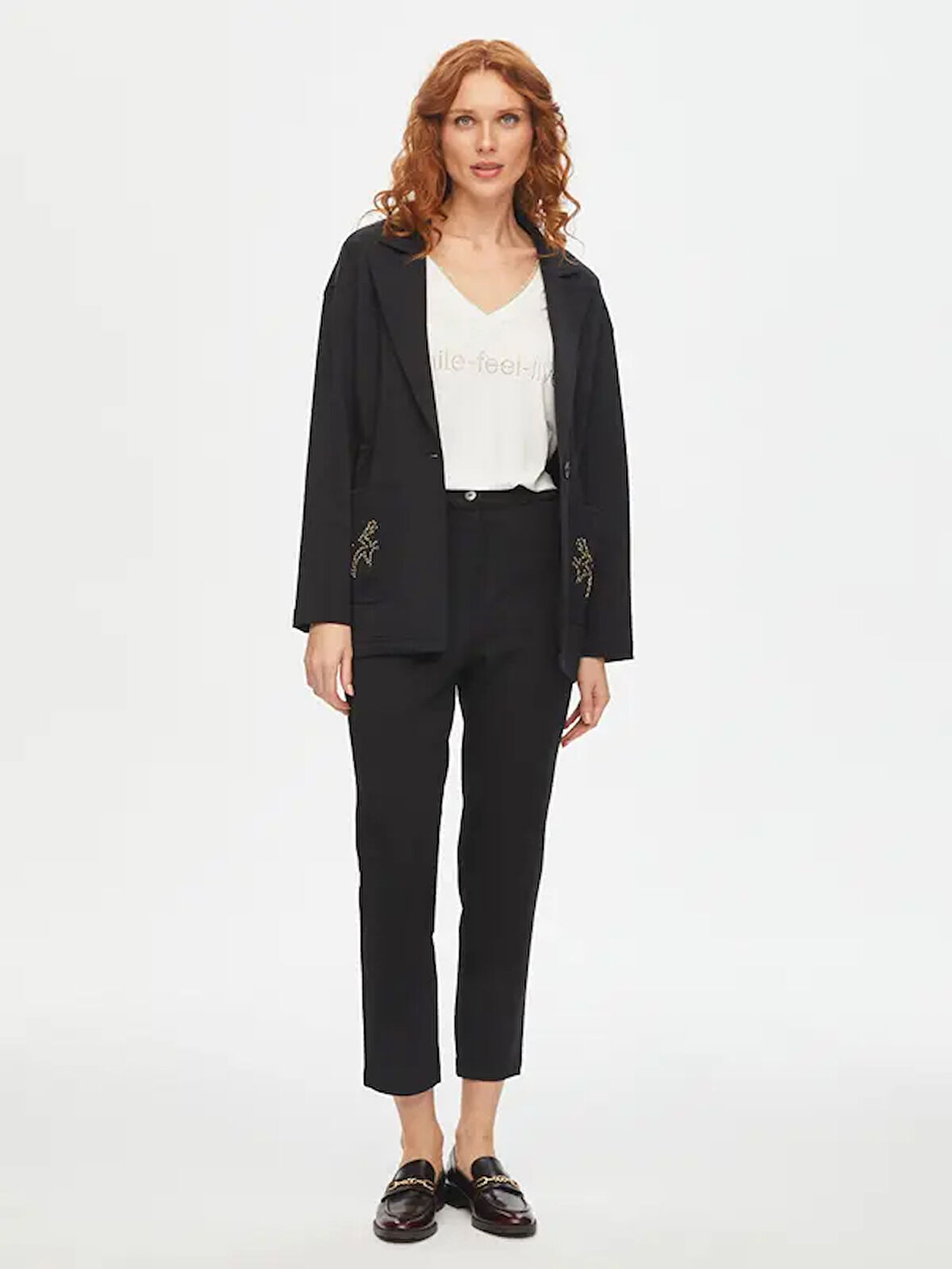 Trok Taş Detaylı Beli Tünelli Örme Ceket 69194