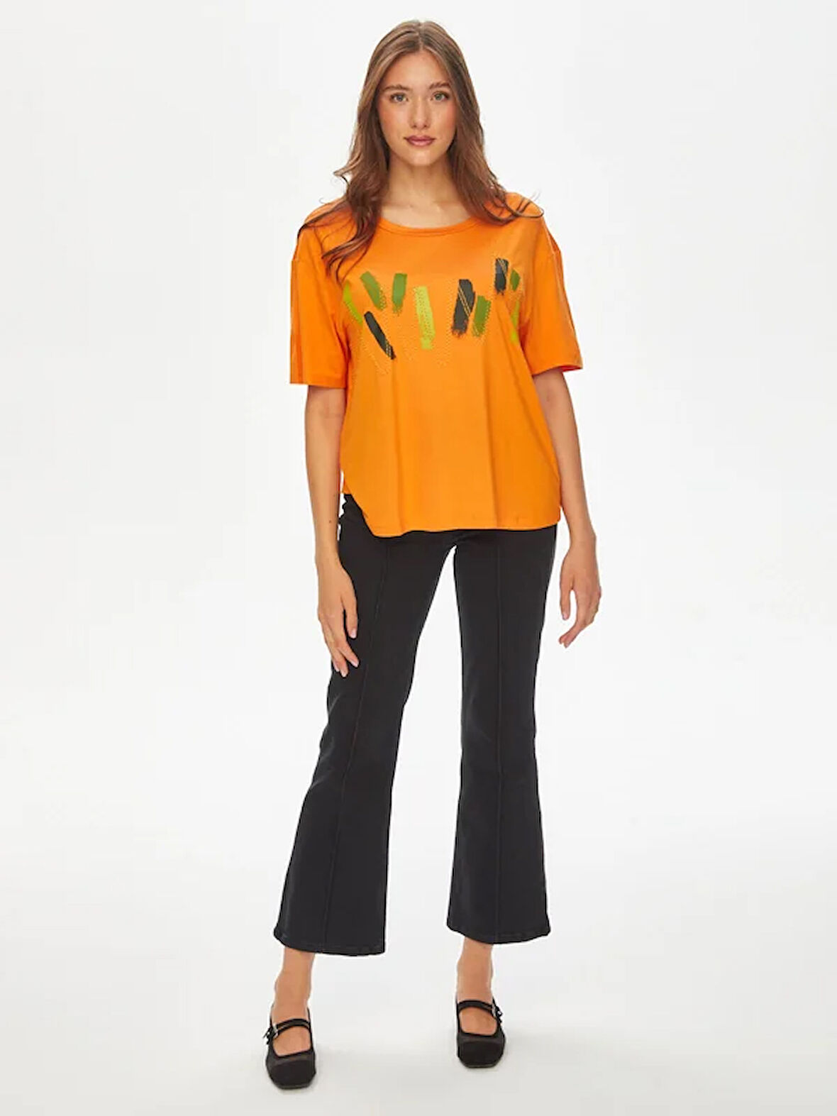 Baskı Ve Punto Nakış Detaylı Yuvarlak Yaka T-Shirt 69593