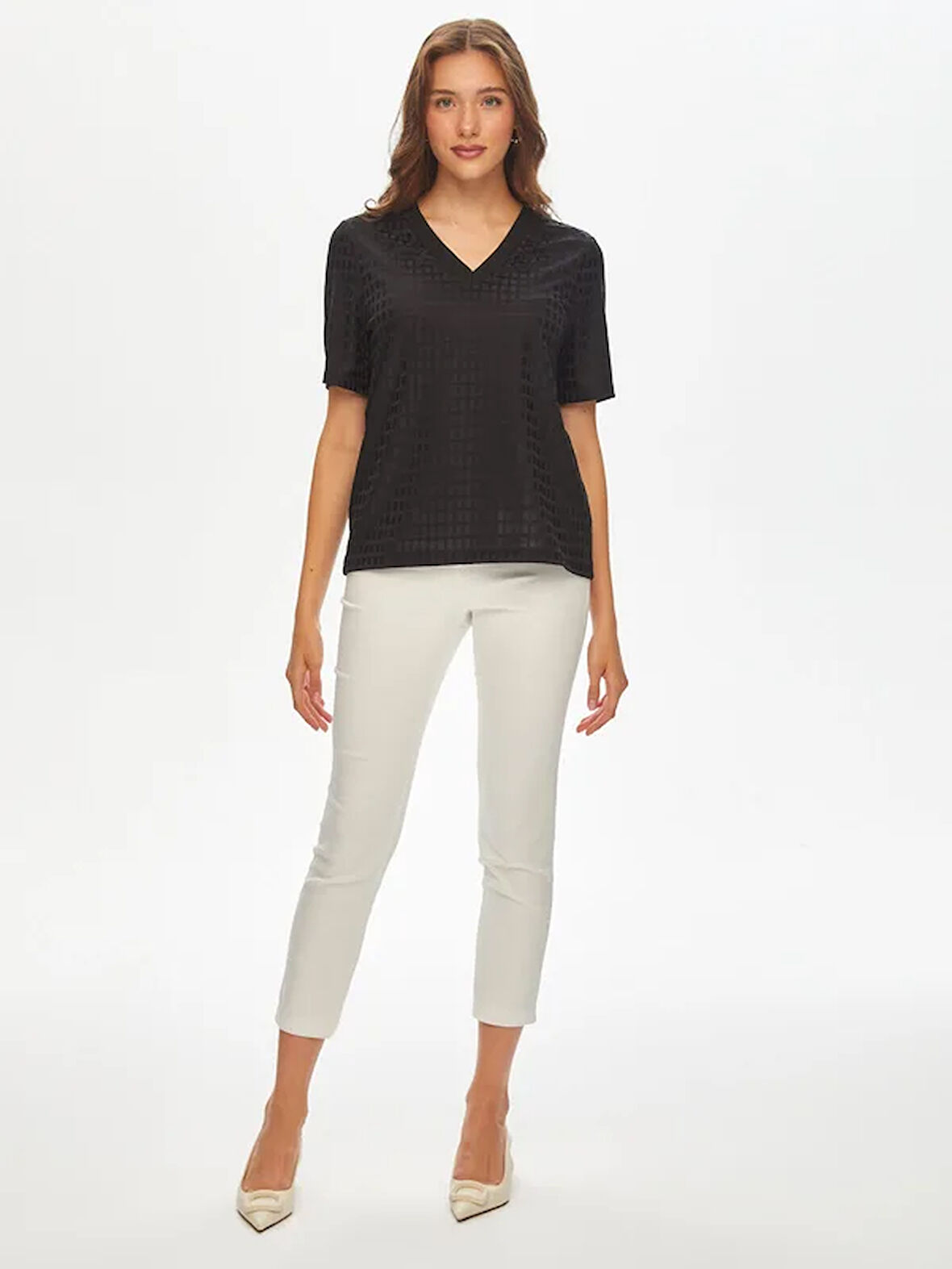 Kendinden Dokulu V Yaka TShirt 69589