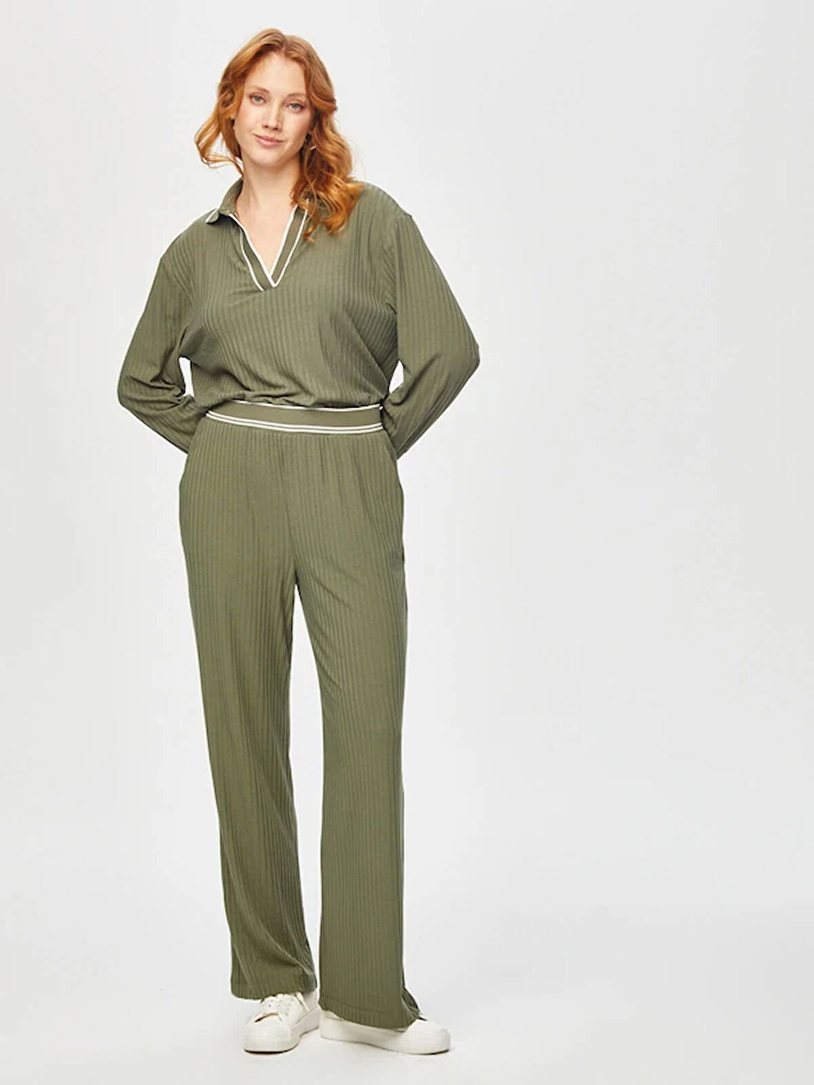 Relax Çizgili Ribana Detaylı Wide Leg Örme Pantolon 69767