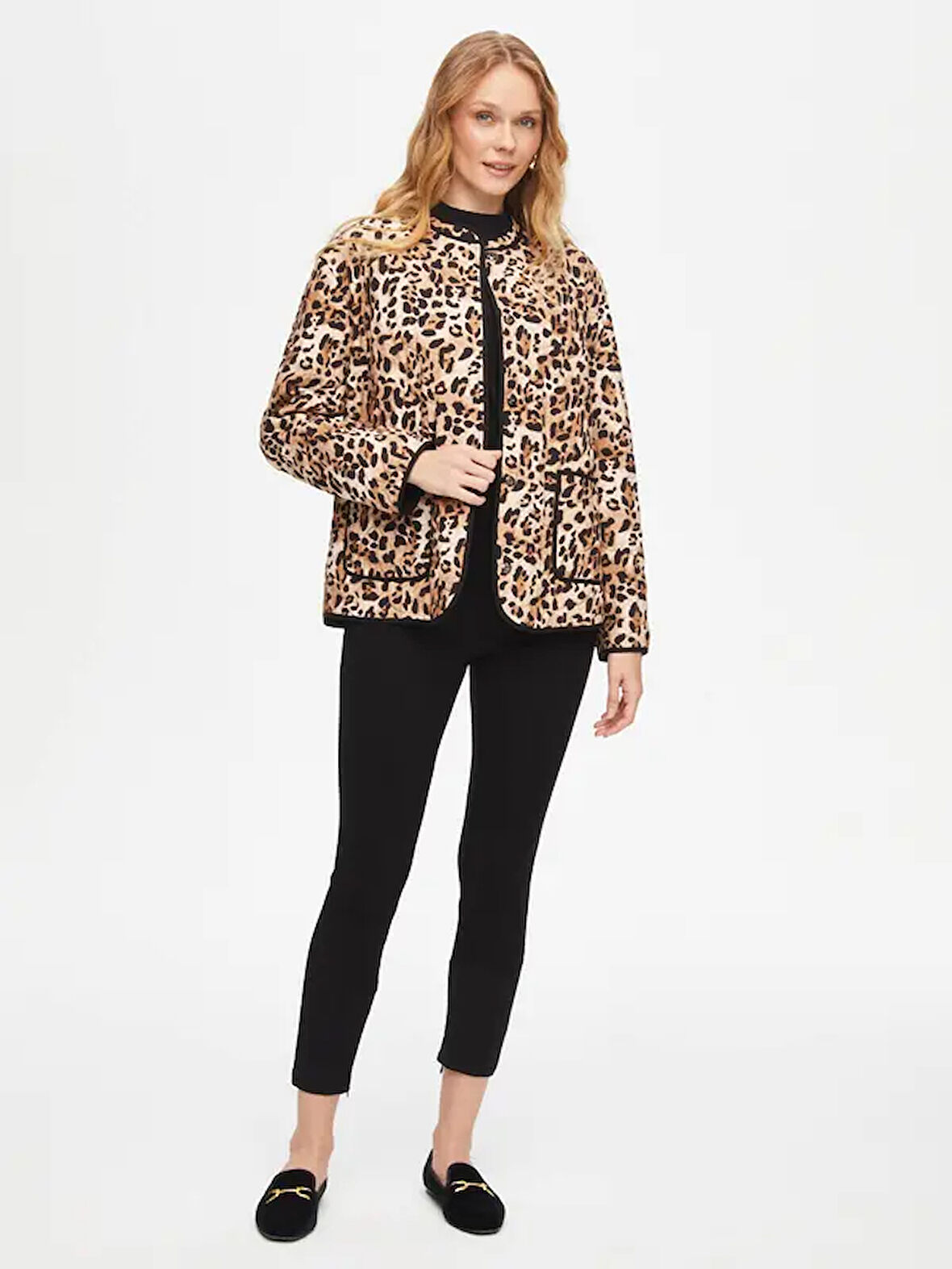 Leopar Desen Kapitone Ceket 69208