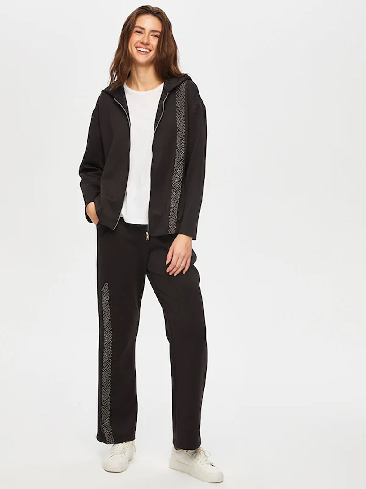 Zincir Nakış Detaylı Kapişonlu Eşofman Üst 001