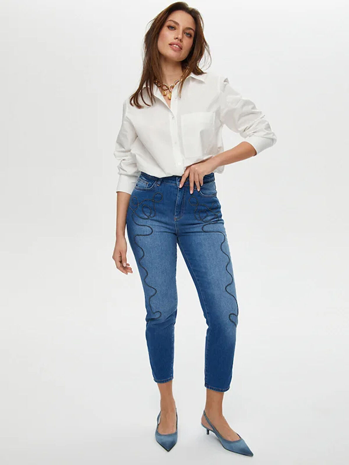 Yanları İp Nakışlı Slim Fit Jean Pantolon S25JPN003