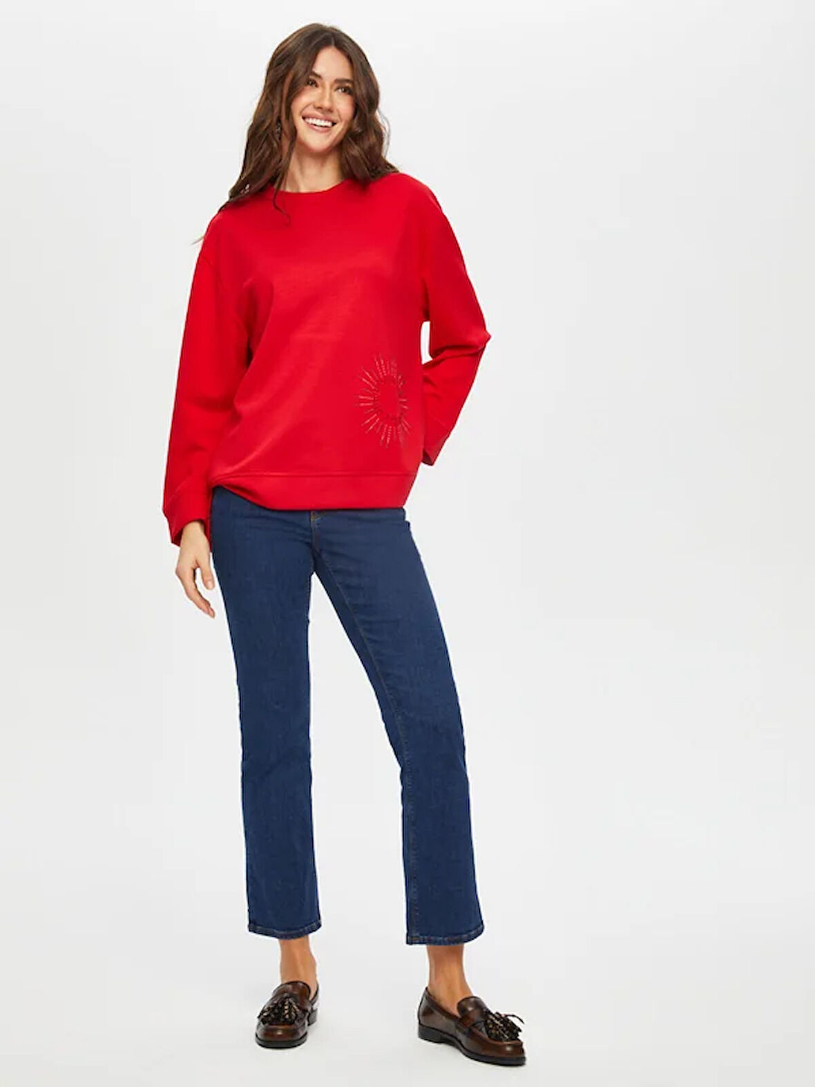 Taş Ve Slogan Nakışlı Yuvarlak Yaka SweaT-Shirt S25SWT002