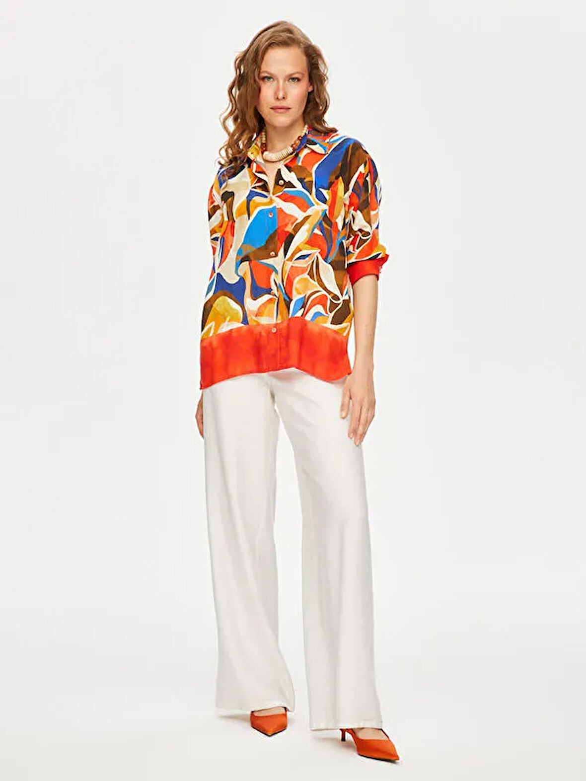 Eteği Sulu Soyut Desen Viskongömlek S25GML027