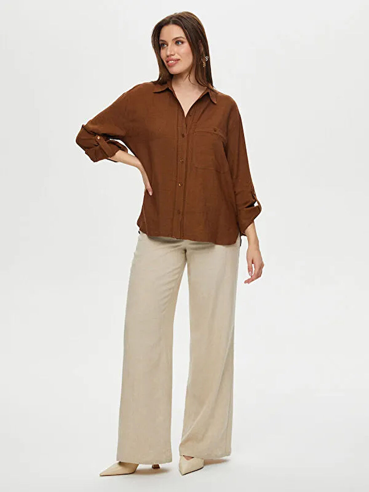 Şerit Aksesuarlı Ketenli Gömlek S25GML036