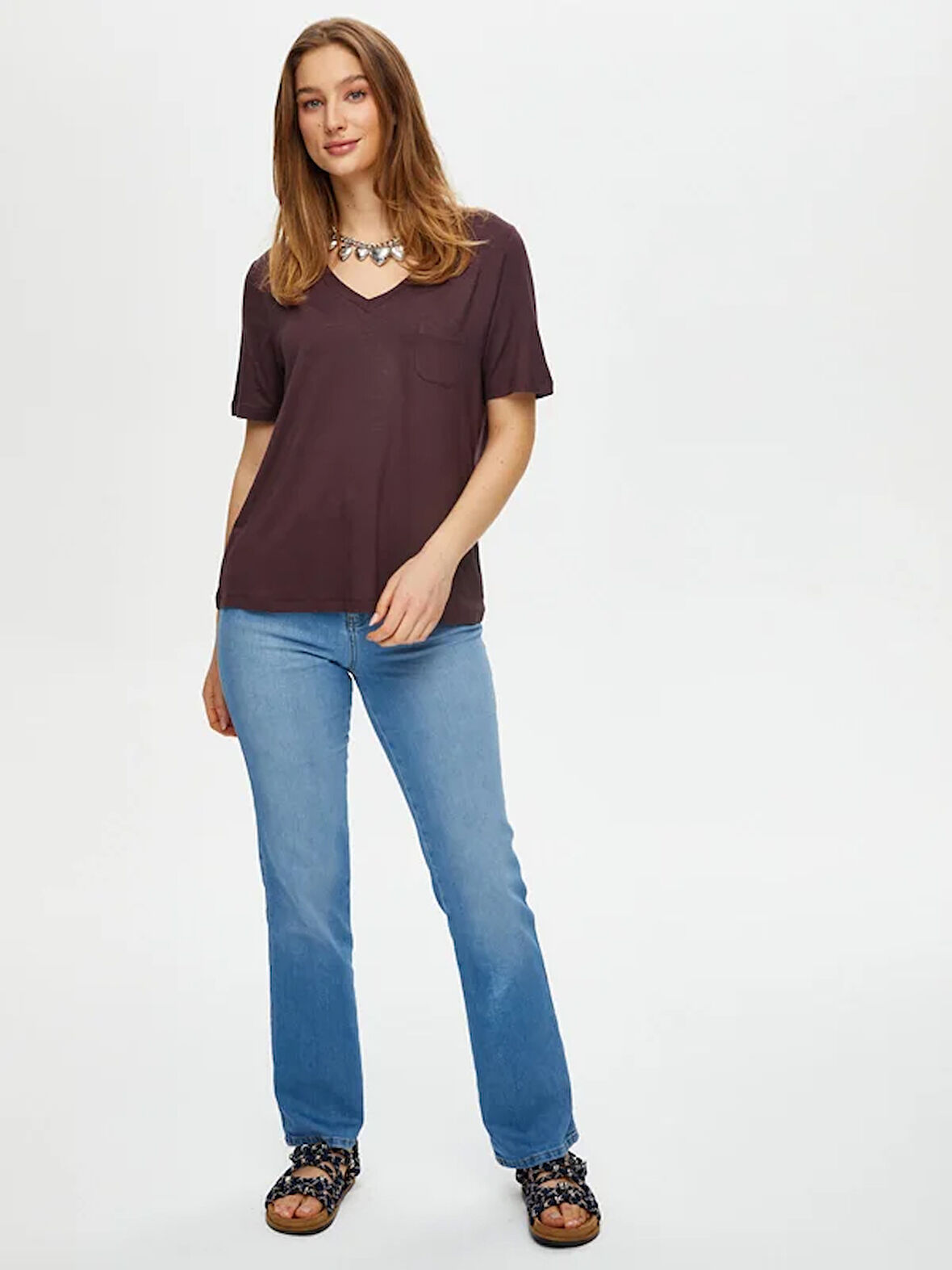 V Yaka Kısa Kollu T-Shirt S25TSH004