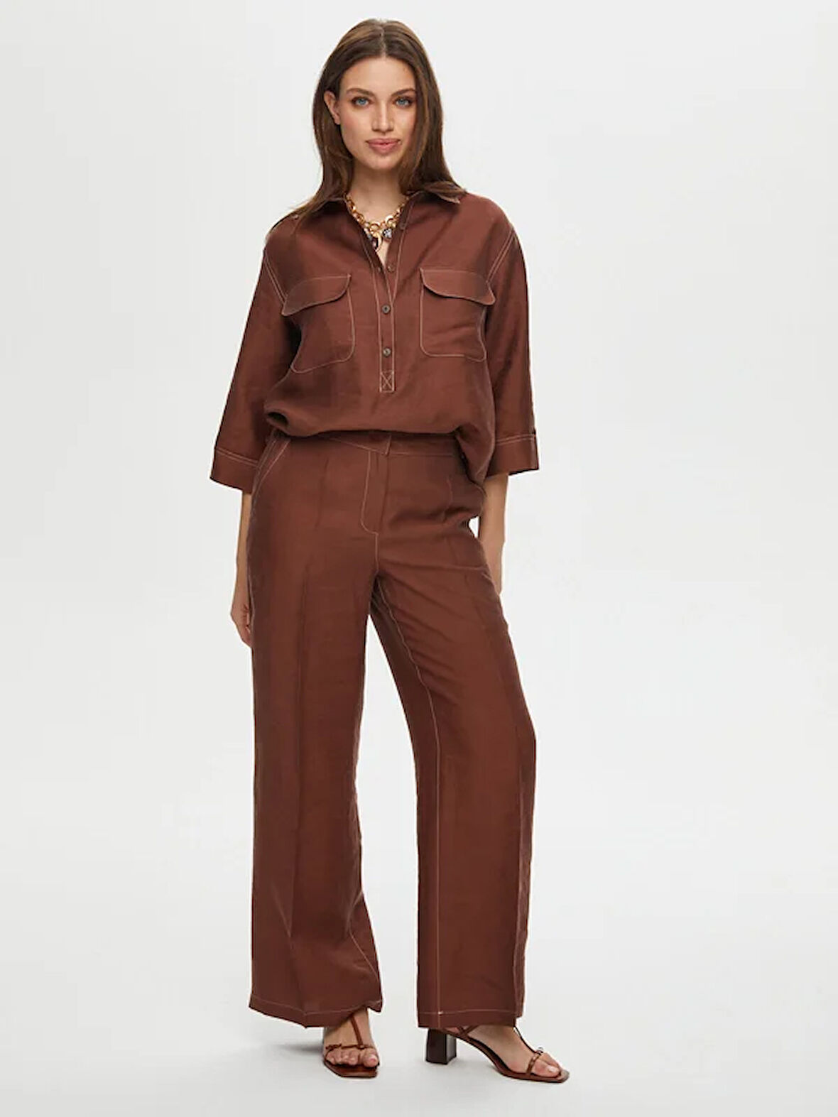 Wide Leg Fit Ütü İzli Tensel Keten Pantolon S25PNT018