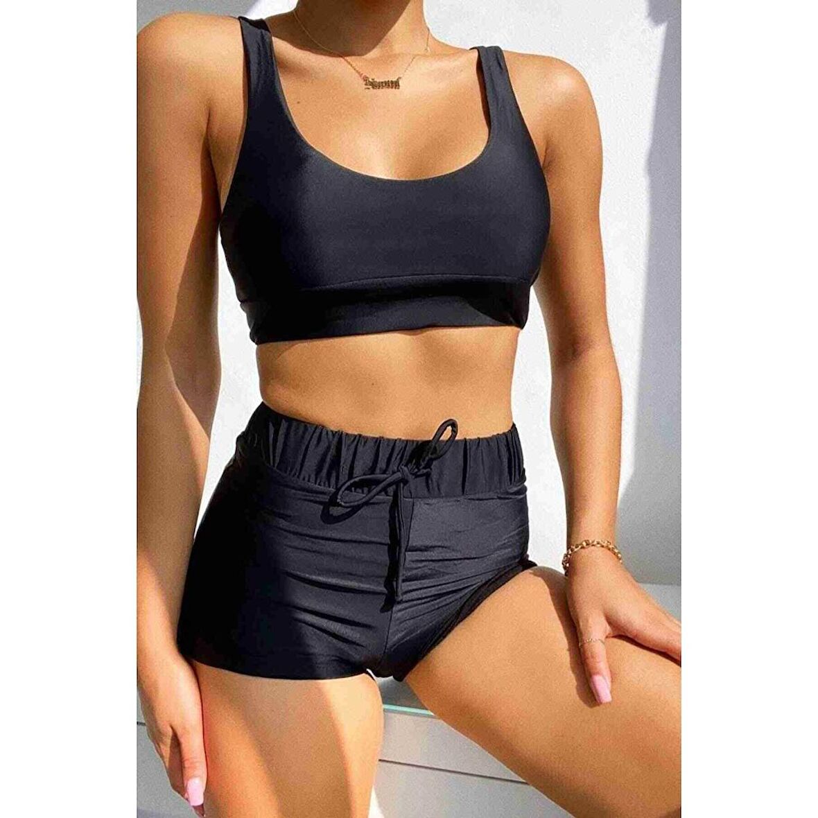 Angelsin Tankini Bikini Üstü Siyah