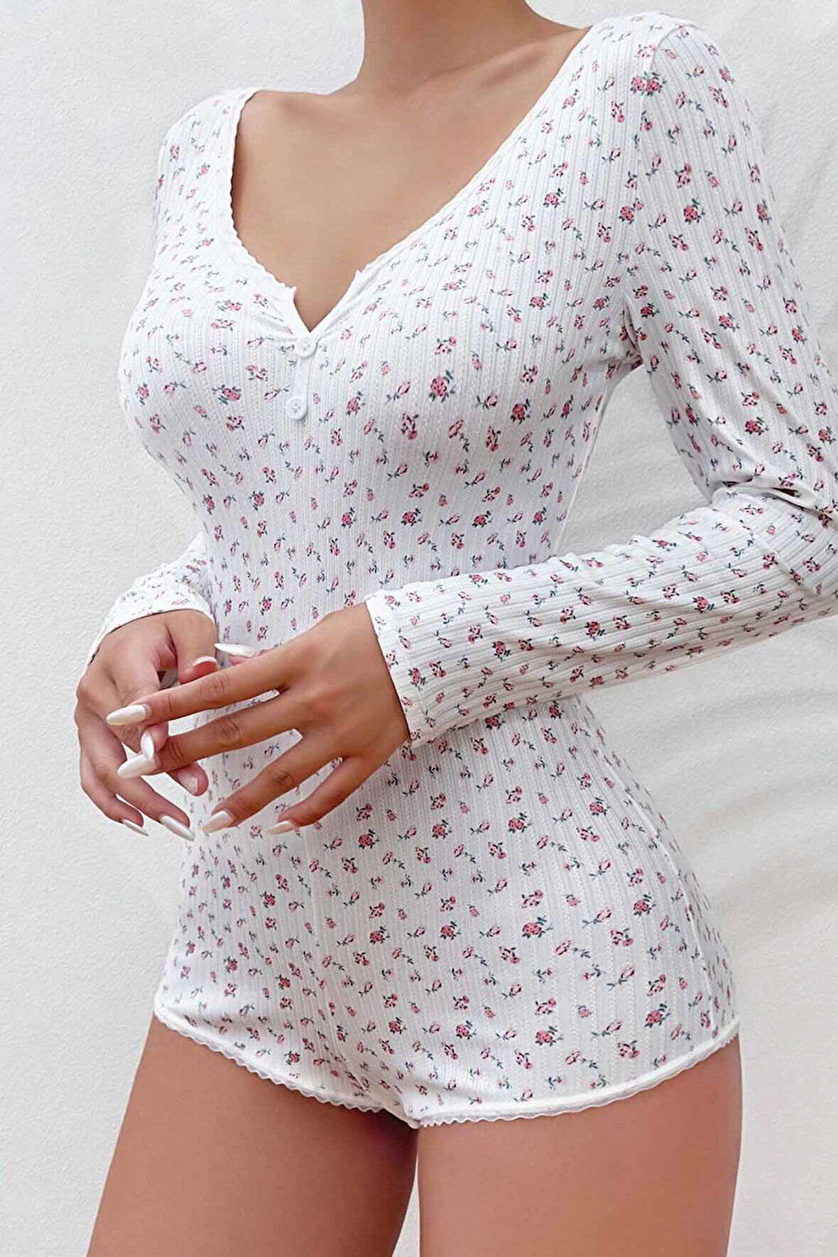 Merry See Çiçek Desenli Tasarım Tulum Gecelik Body