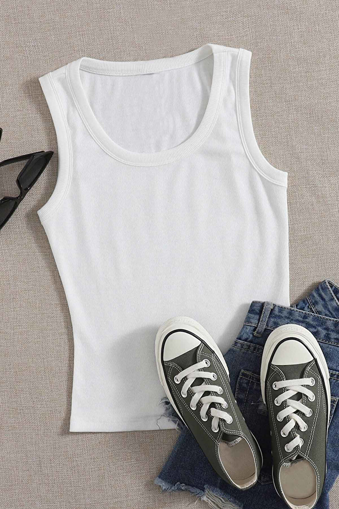 Merry See Düz Renk Kadın Kolsuz Bluz Crop Top