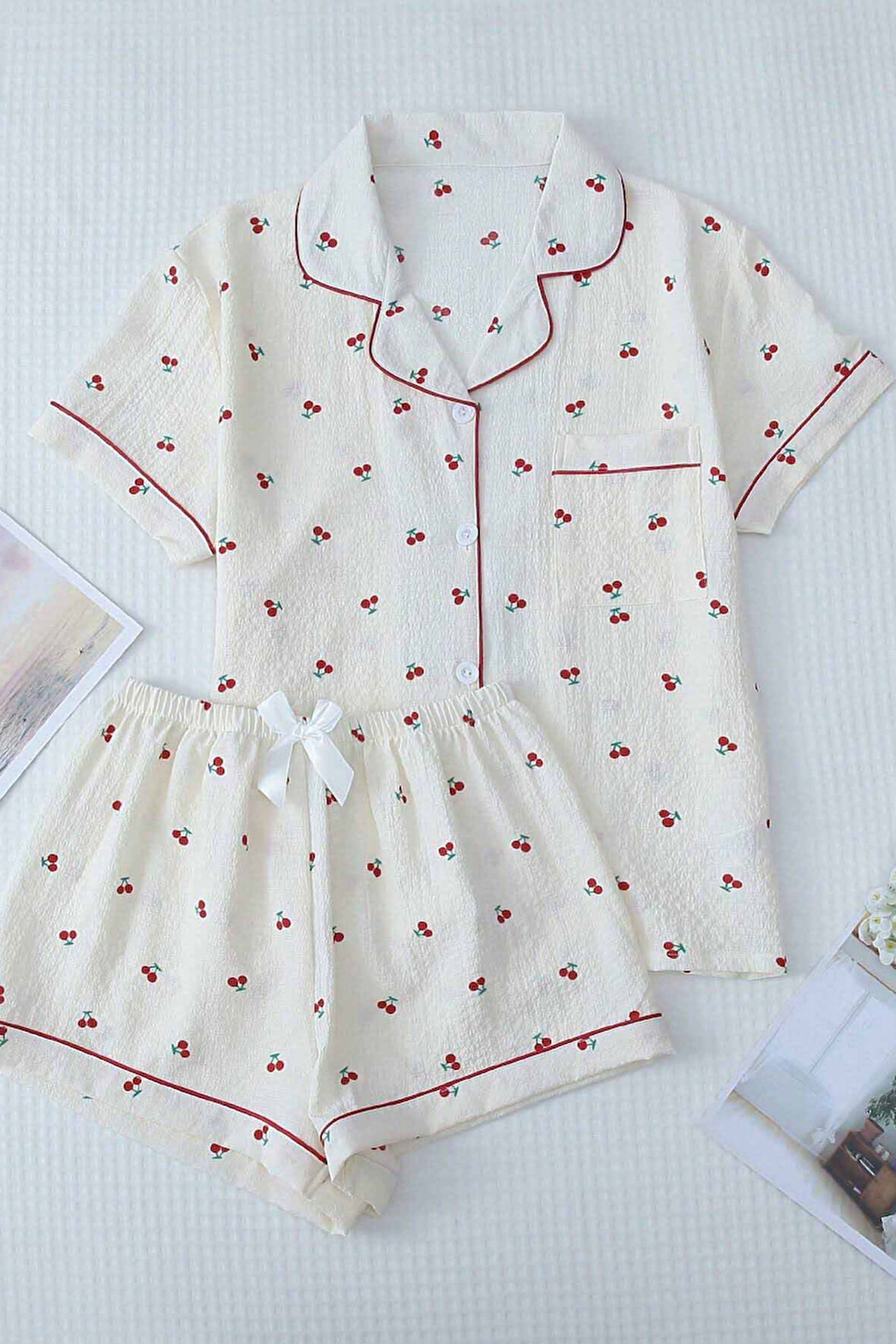 Merry See Özel Örme Kumaş Baskılı Kısa Kollu Şortlu Pijama Takımı