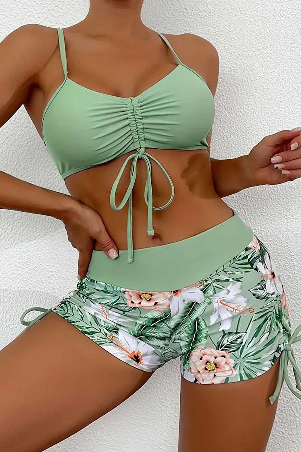 Angelsin Büzgü Ayarlı Baskılı Deniz Şortu Bikini Alt
