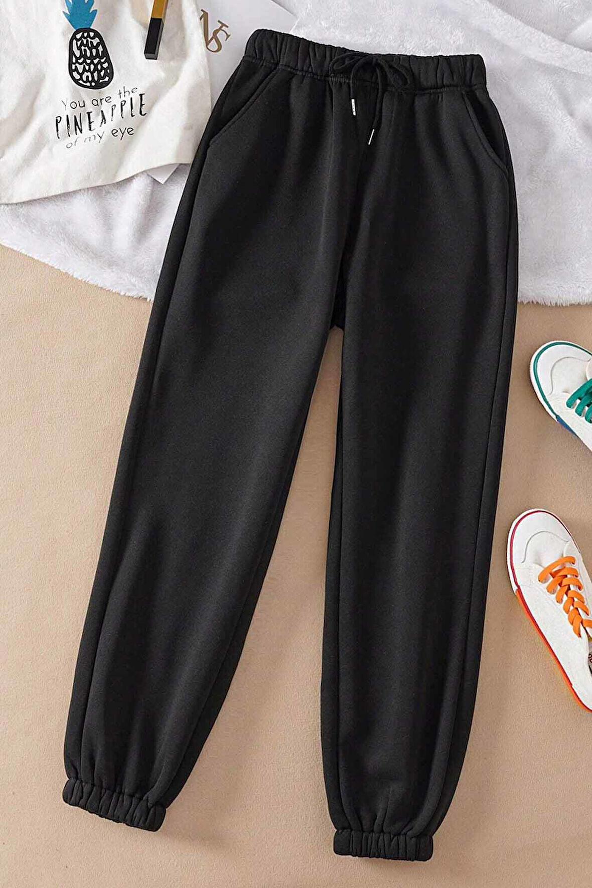 Merry See Lastik Paça Yüksek Bel İçi Şardonlu Özel Kumaş Eşofman Altı Jogger