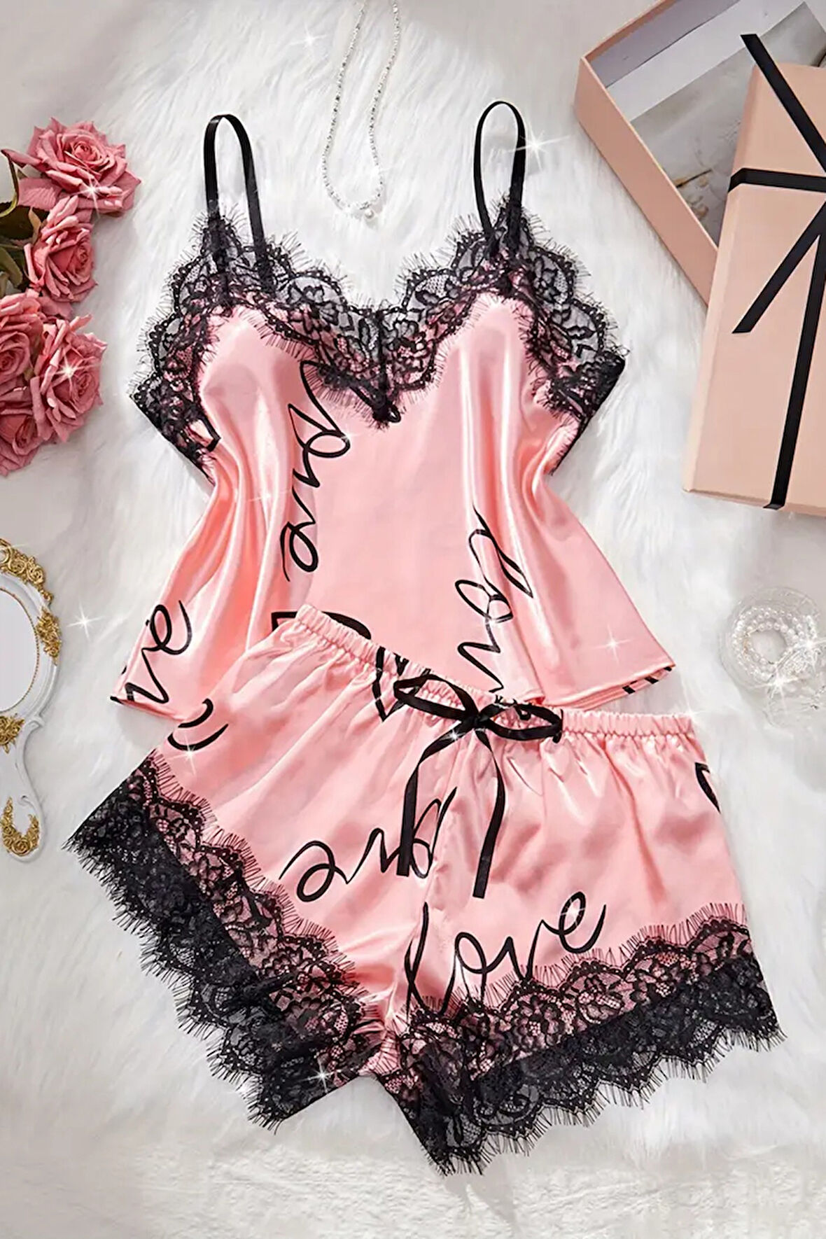 Merry See Love Kalp Baskılı Şortlu Pijama Takımı