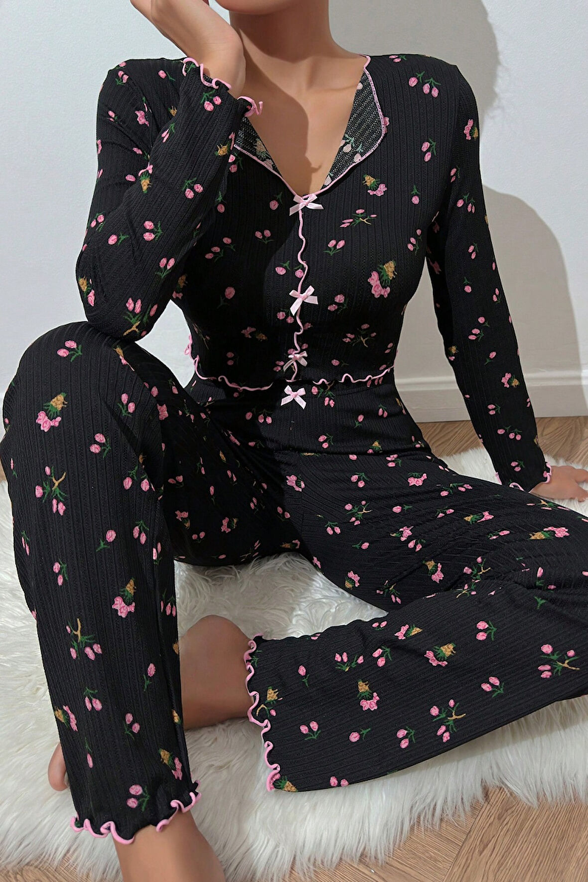 Merry See Baskılı Özel Kumaş Pijama Takımı