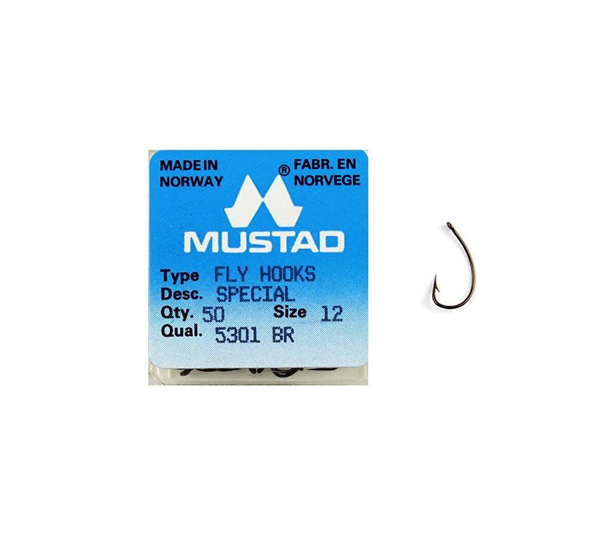 Mustad 5301 Br Fly Hooks No:12 50  Pcs