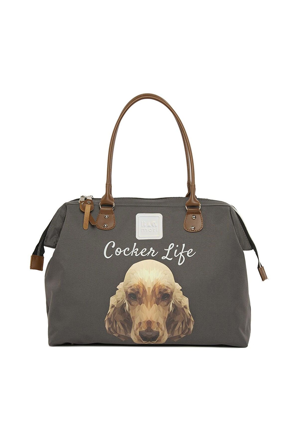 Gri  Cocker Spaniel Baskılı Omuz Askılı Çanta M000002654