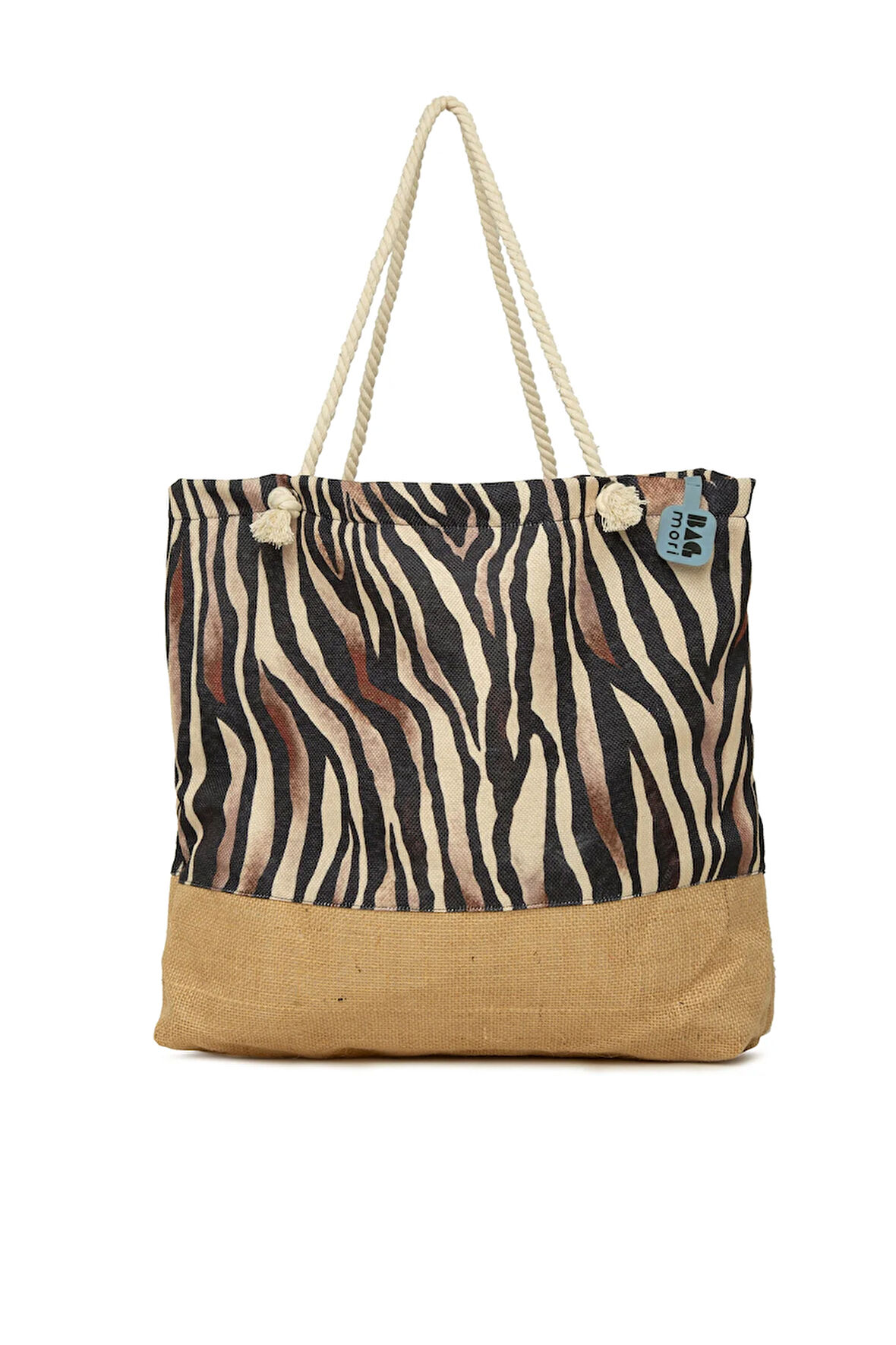 Kahverengi  Baskılı Jüt Garnili Plaj Çantası M000008632