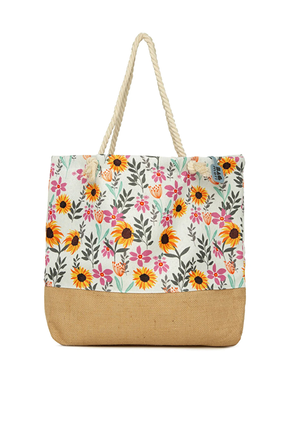 Pembe  Baskılı Jüt Garnili Plaj Çantası M000008632