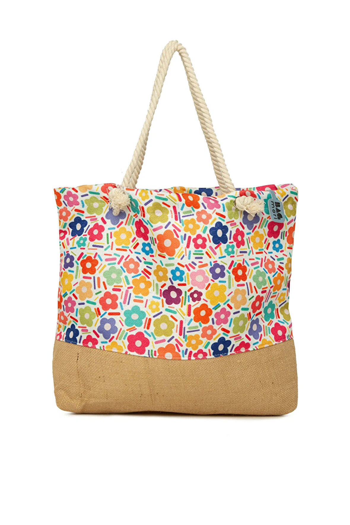 Sarı  Baskılı Jüt Garnili Plaj Çantası M000008632