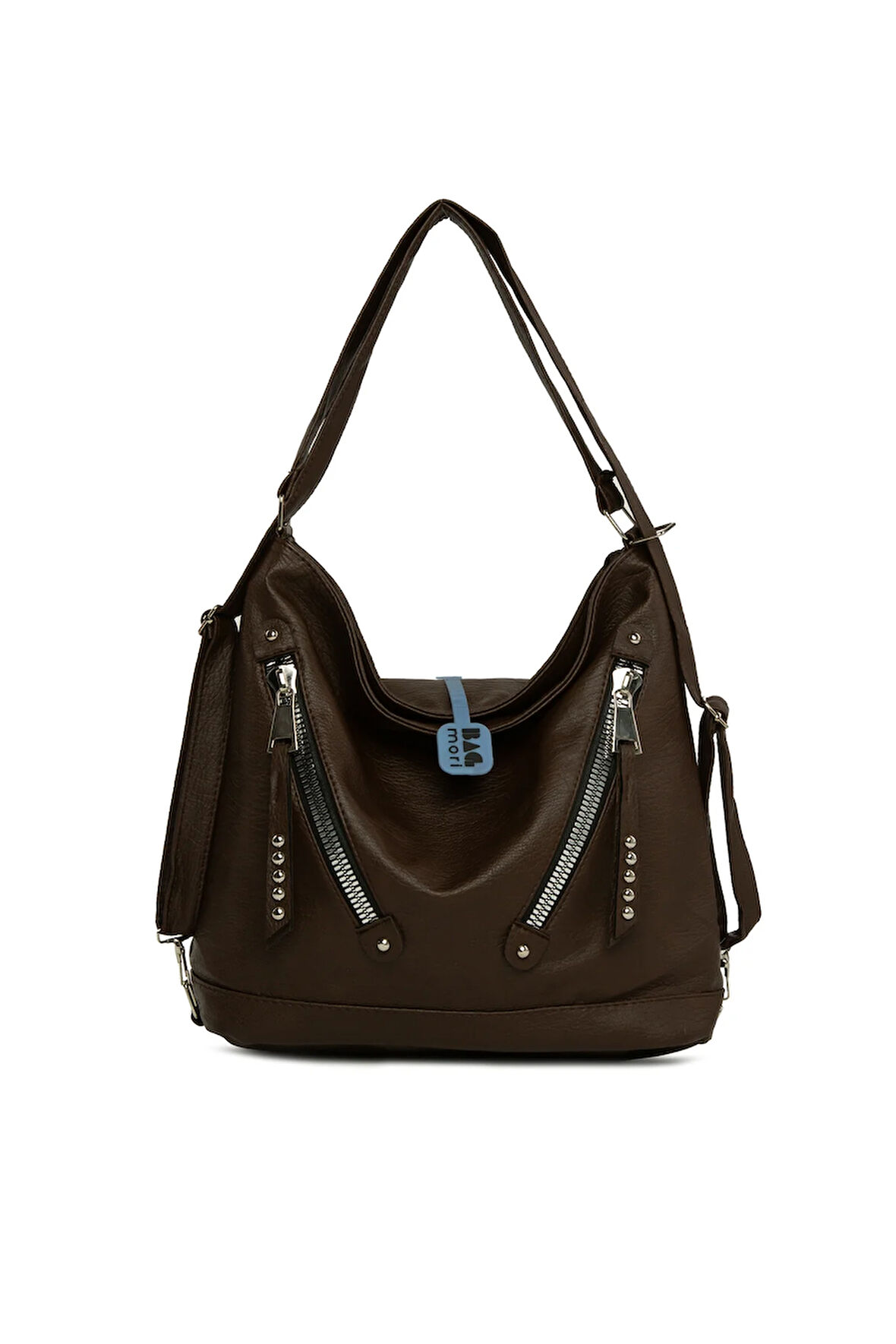 Kahverengi  Yumuşak Dokulu Çift Çapraz Fermuarlı Askılı ve Sırt Salaş Çanta M000008642