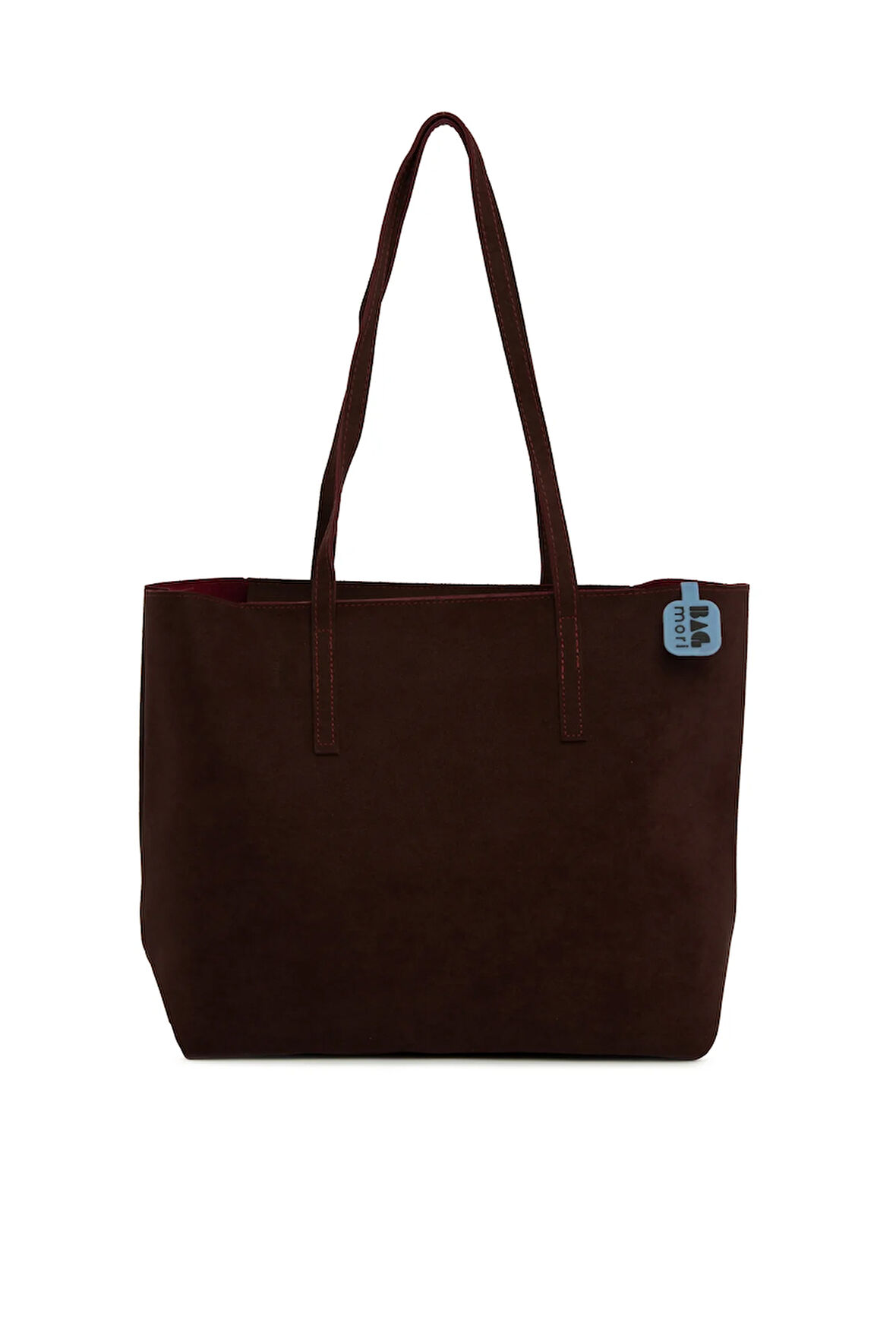 Bordo  İnce Askılı Fermuarlı Nubuk Tote Çanta M000008656