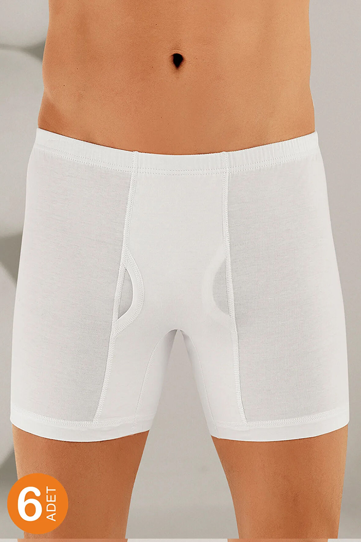 Erkek Beyaz 6'lı Paket %100 Pamuk Boxer Me007