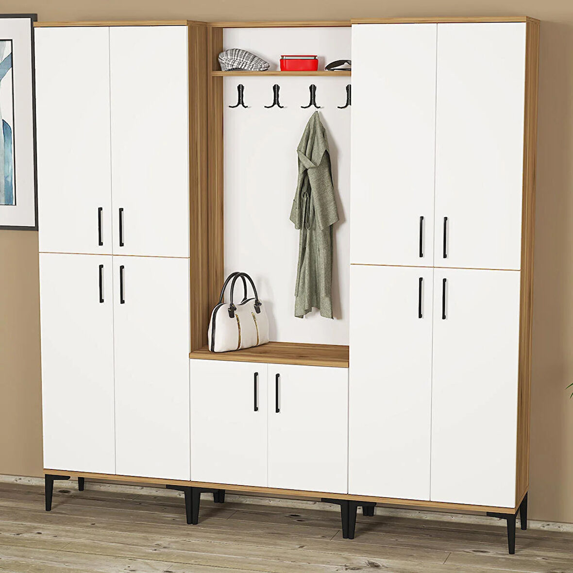 Rose-1-4-4 Dolaplı Ayakkabılık Vestiyer Portmanto RS02