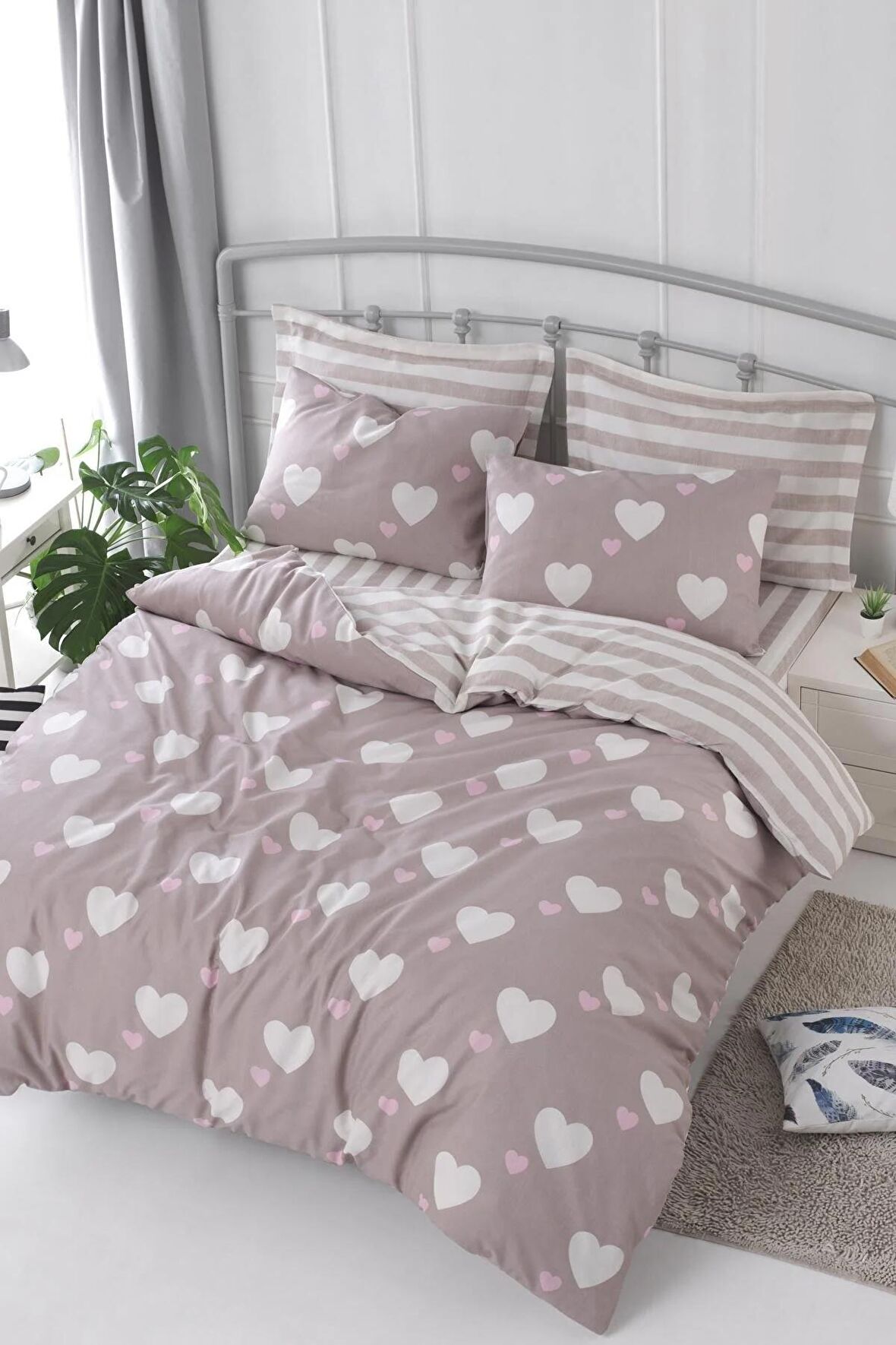 Kolay Ütülenir Nevresim Takımı Çift Kişilik Herz  Gülkurusu