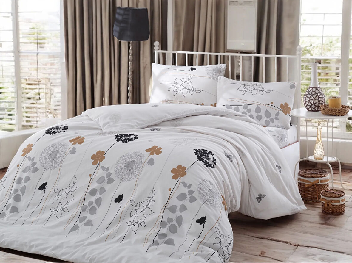 Kolay Ütülenir Nevresim Takımı Çift Kişilik Soft Garden Beyaz