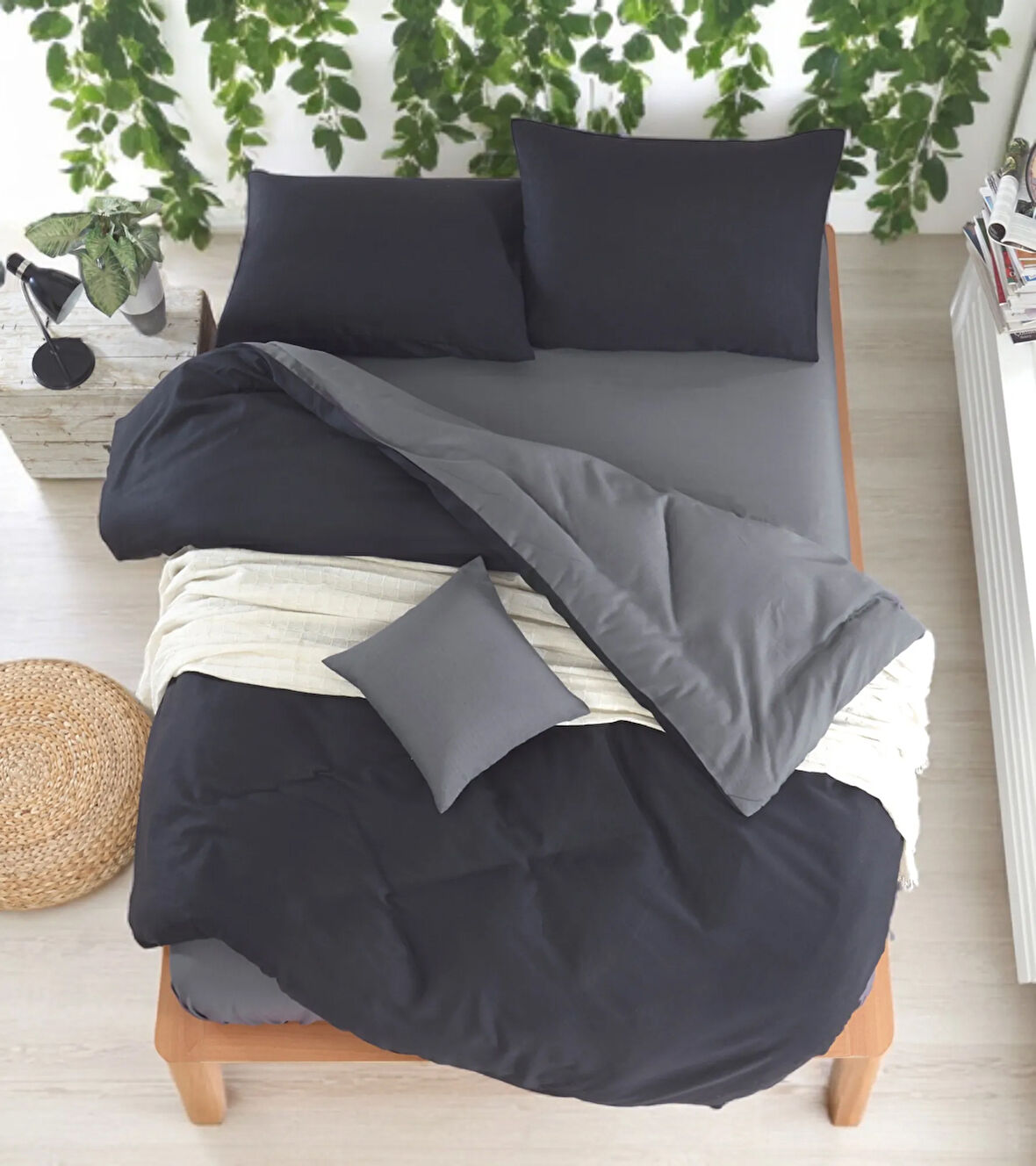Paint Nevresim Takımı Çift Kişilik Onyx Siyah-Füme