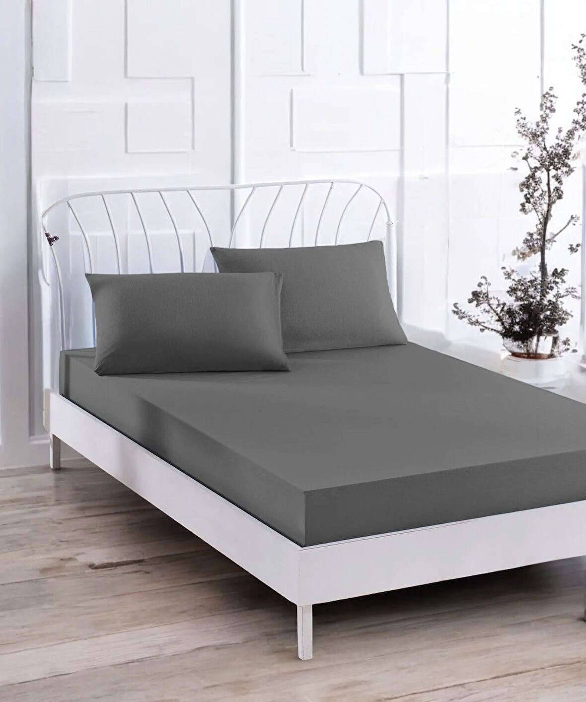 Paint Lastikli Çarşaf Seti Çift Kişilik PureColor Füme