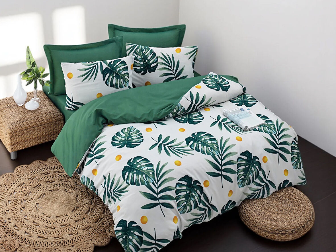 Kolay Ütülenir Nevresim Takımı Çift Kişilik Tropica Yeşil