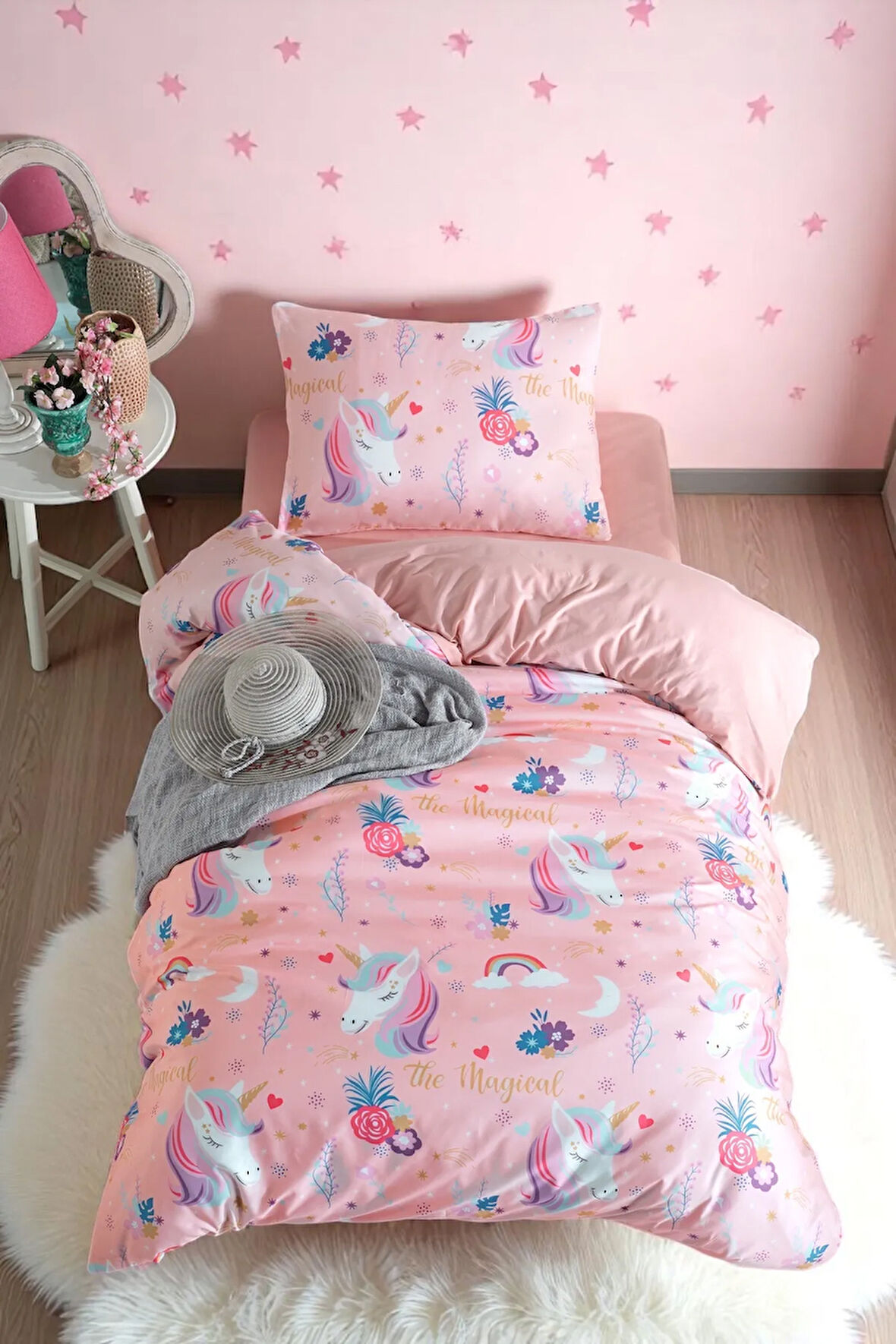 Kolay Ütülenir Nevresim Takımı Tek Kişilik Mystara Pembe