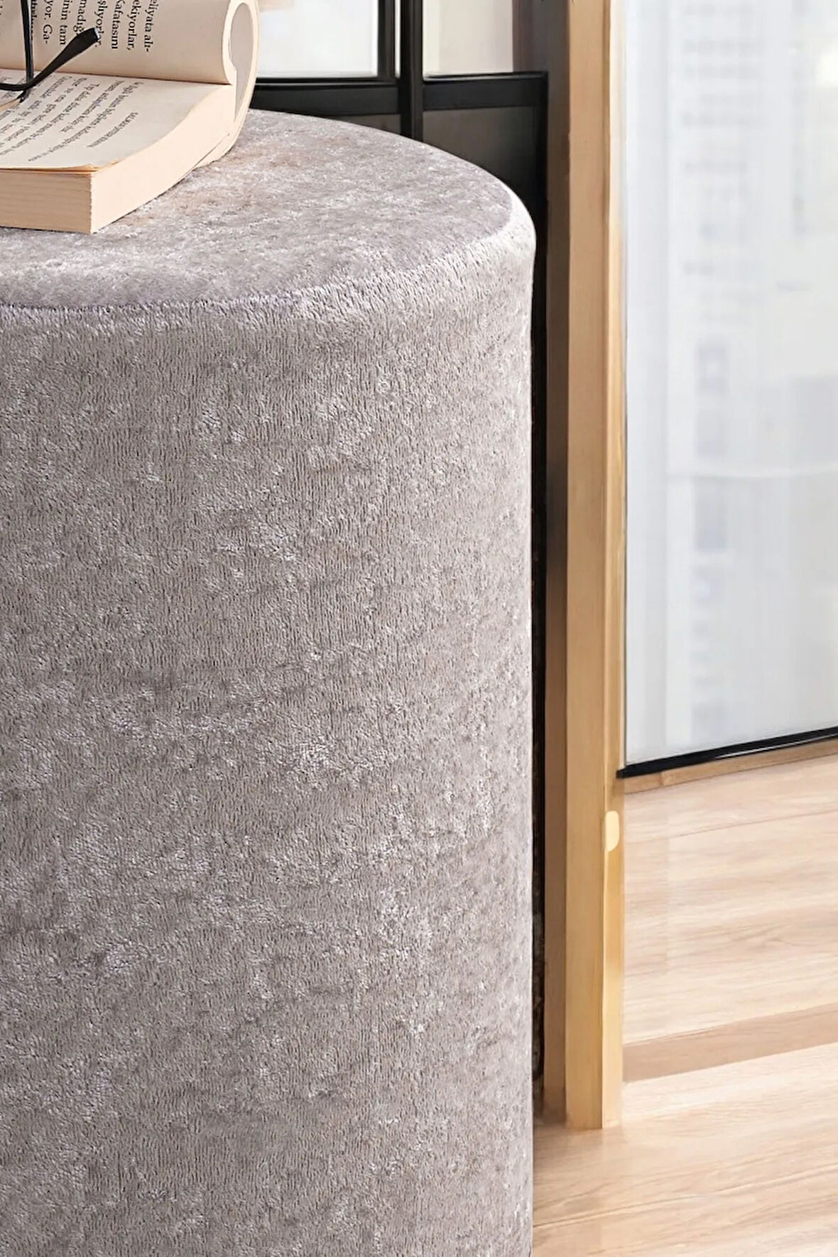 Puf Handmade A.Gri Şönil Kumaş Silindir Dekoratif Bench