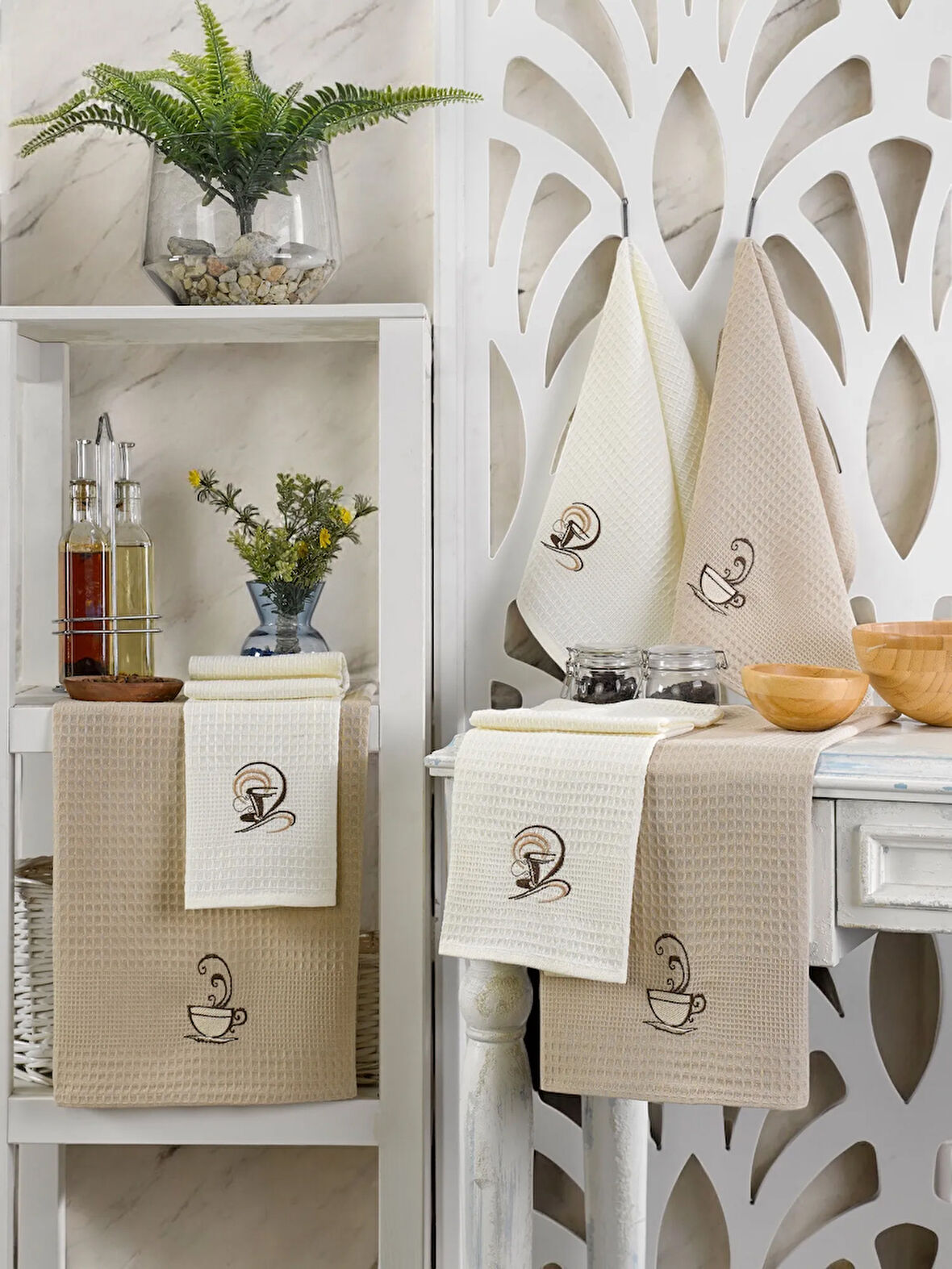 6lı Kurulama Peçetesi Nakışlı 40x60 Mocha