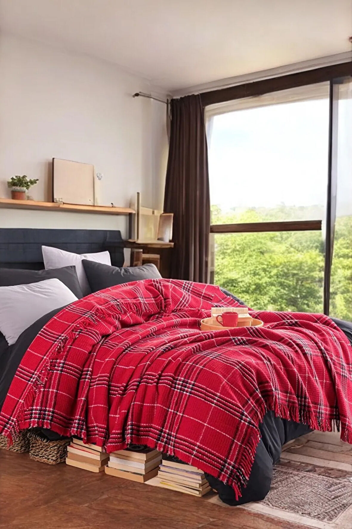 Battaniye Pamuklu Çift Kişilik Nordic Cozy Kırmızı