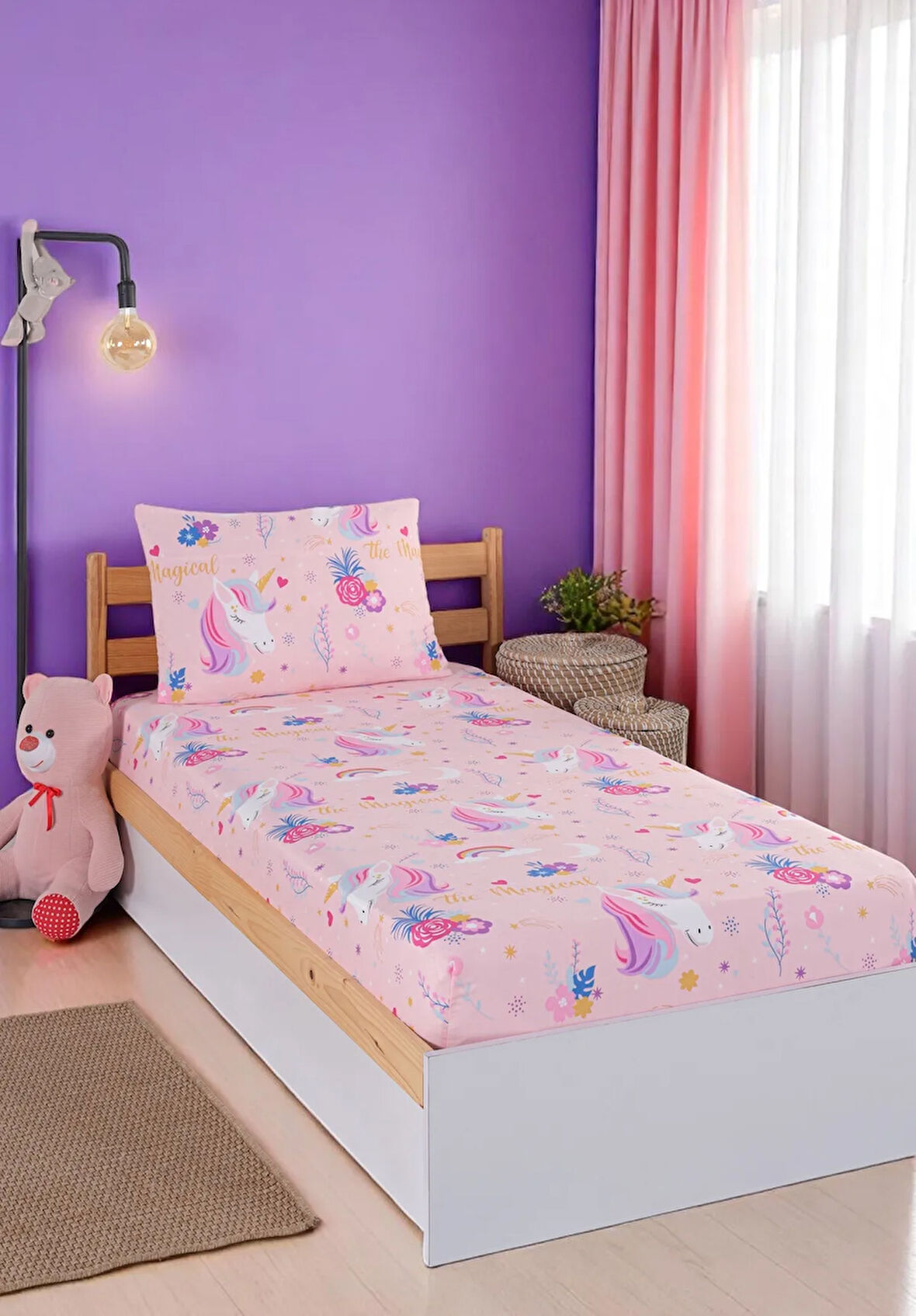 Pes Lastikli Çarşaf Seti Tek Kişilik Mystara Pembe