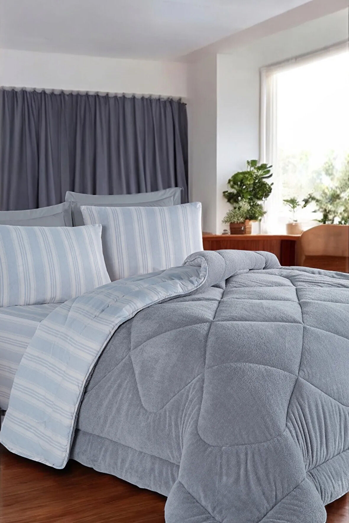 Uyku Seti Wellsoft Yorganlı Puffy 4 Parça Çift Kişilik GentleTouch Gri