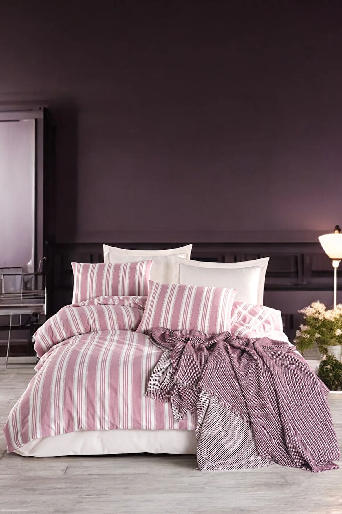 Modern Stripe Nevresim Takımı Çift Kişilik GentleTouch Bordo