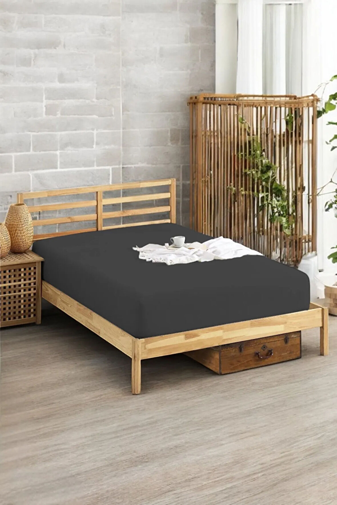 Penye Lastikli Çarşaf Pamuklu Soley Tek Kişilik 100x200cm Antrasit