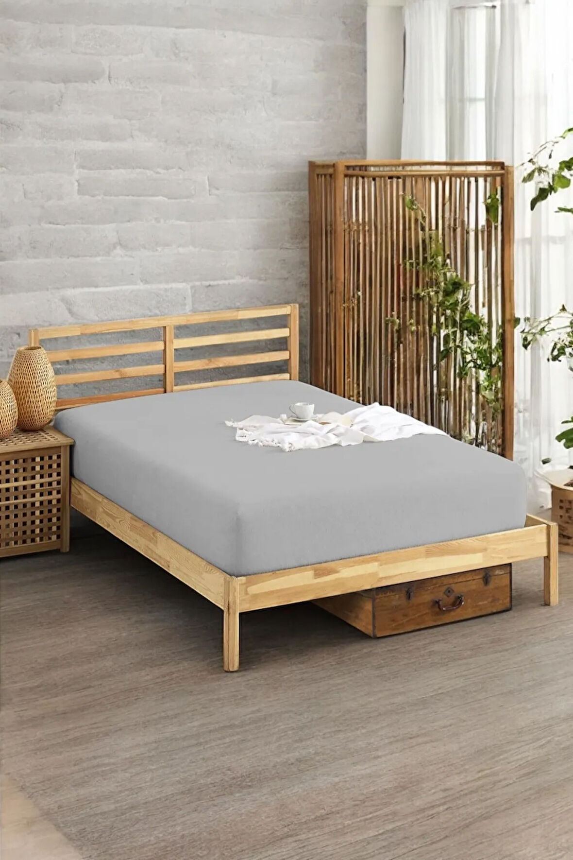 Penye Lastikli Çarşaf Pamuklu Soley Tek Kişilik 100x200cm Gri