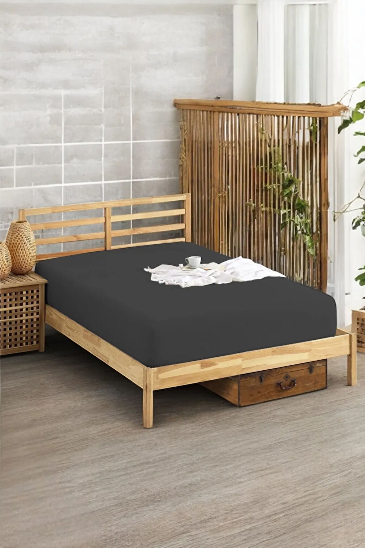 Penye Lastikli Çarşaf Pamuklu Soley OrtaBoy Tek Kişilik 120x200cm Antrasit