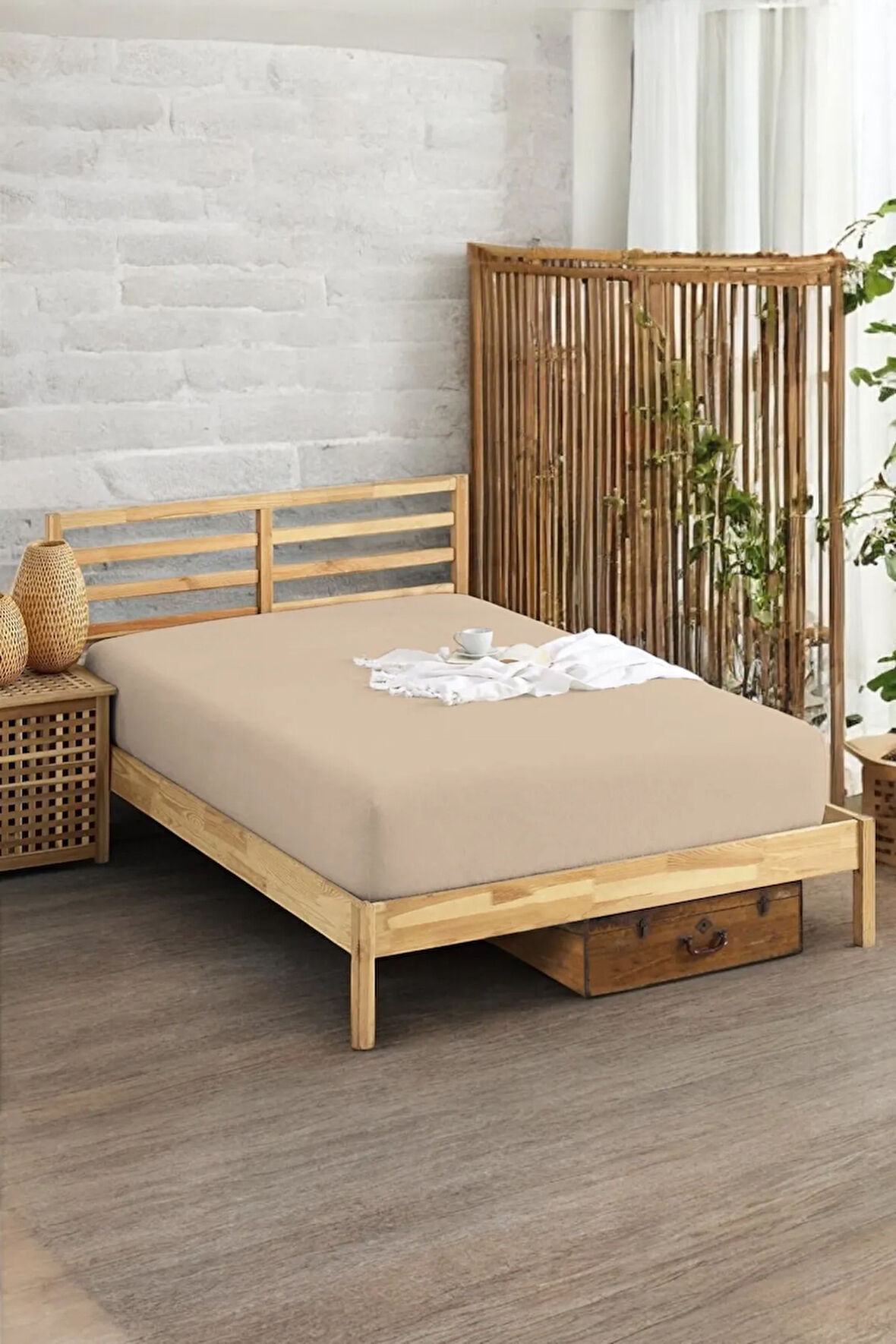 Penye Lastikli Çarşaf Pamuklu Soley OrtaBoy Tek Kişilik 120x200cm Bej