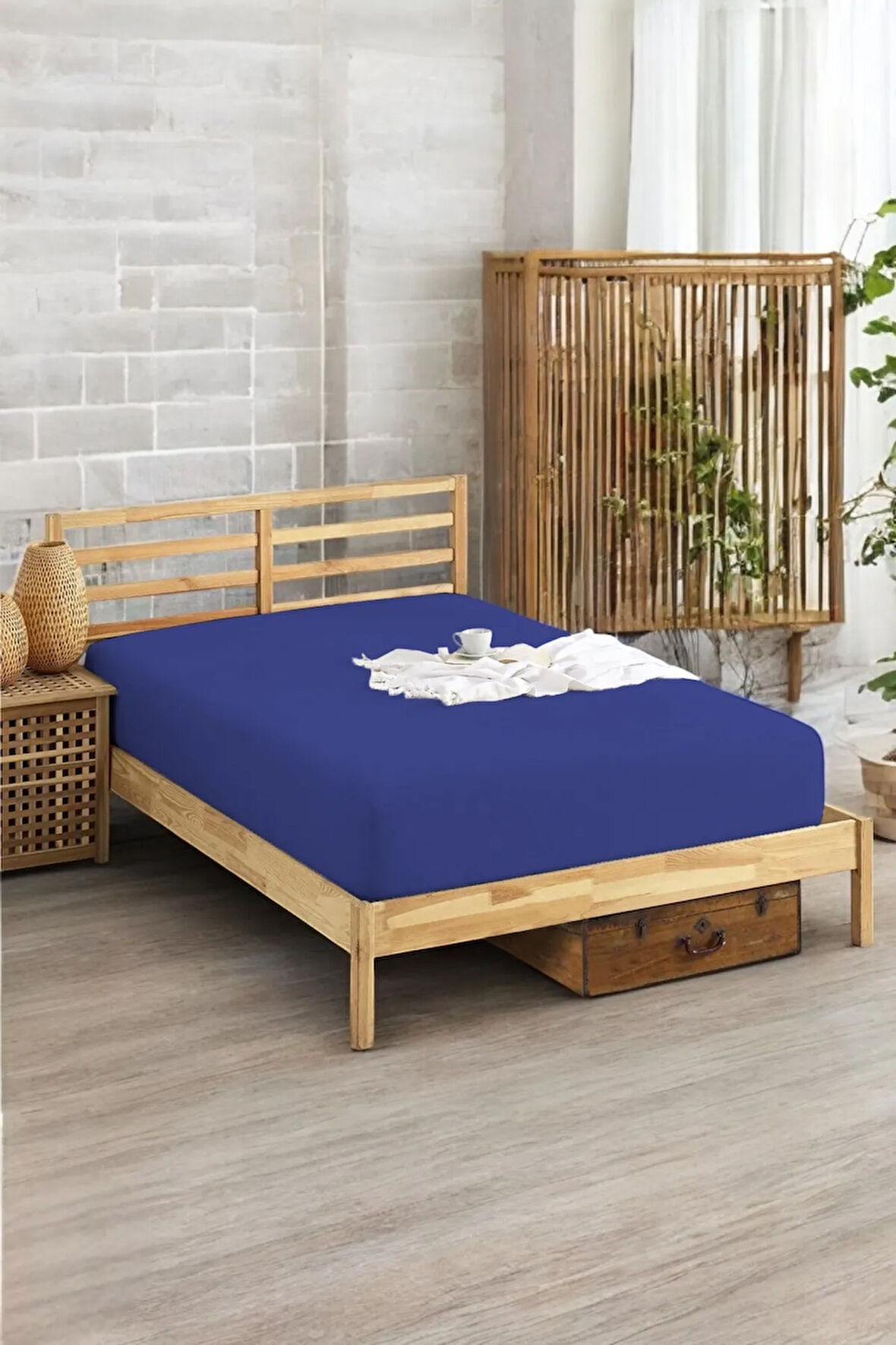 Penye Lastikli Çarşaf Pamuklu Soley OrtaBoy Tek Kişilik 120x200cm Lacivert
