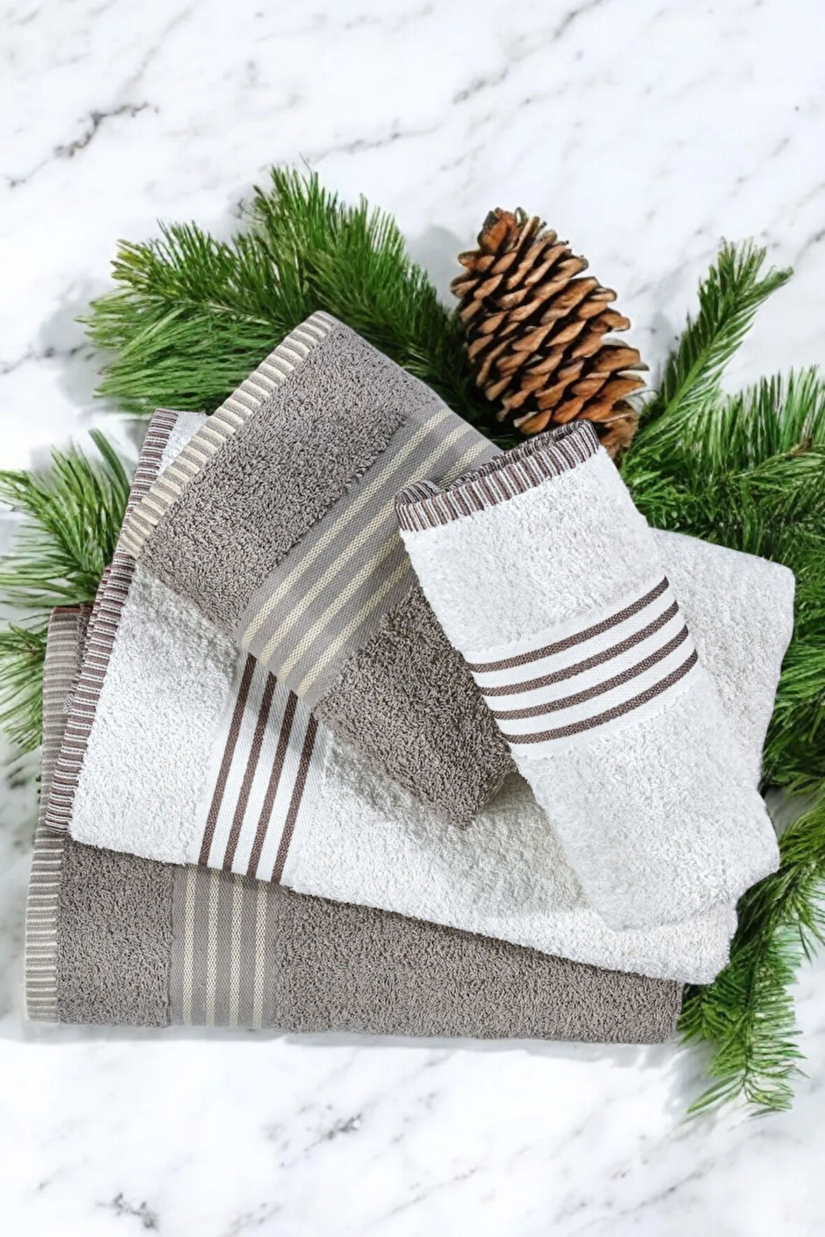 Banyo Havlu Takımı Aurelio Taş -Krem 50x85cm(2Ad.) + 70x140(2Ad.)