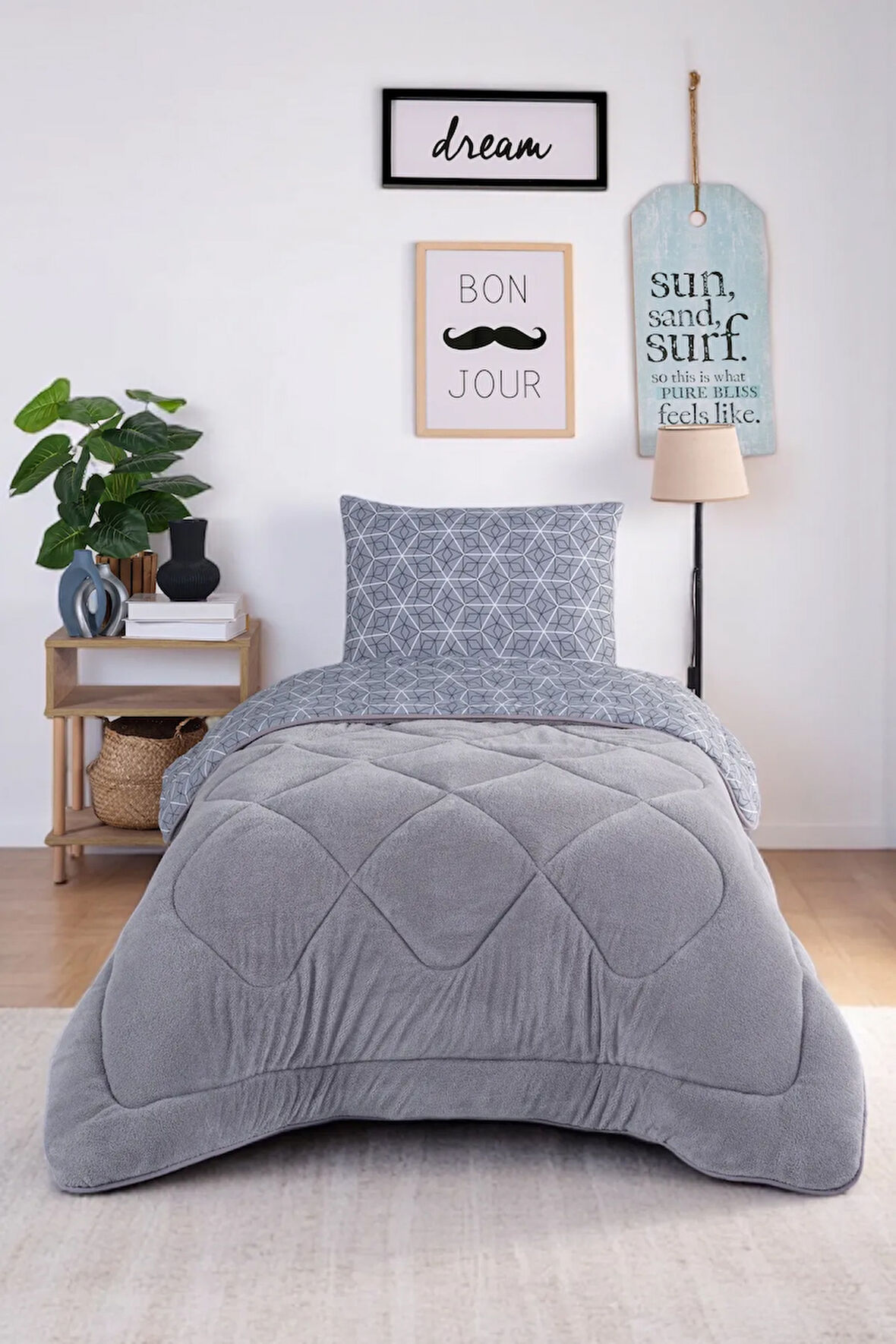 Comfort Set Wellsoft Yorganlı 2 Parça Tek Kişilik Caden Gri